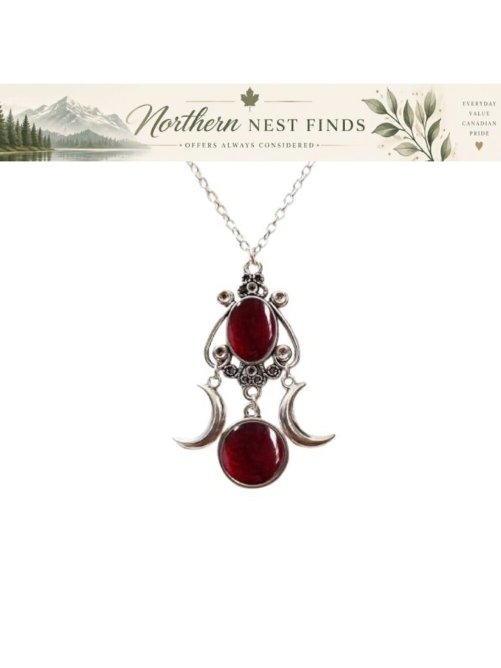 Gothic Moon Crystal Pendant Necklace Alloy Chain 50cm Women's Jewelry